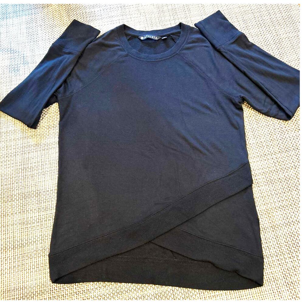 ATHLETA Criss Cross Hem Crew Neck Sweatshirt Sweater Long Sleeve Black XS